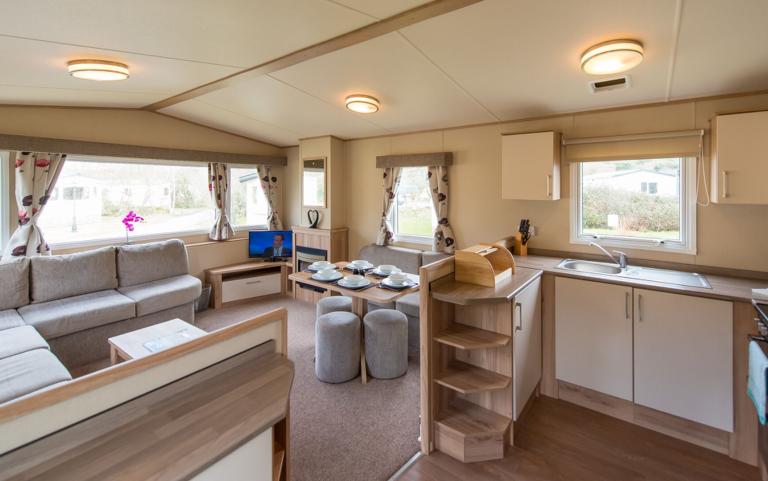 Lounge, Kitchen & Dining Area in a Caravan Holiday Home