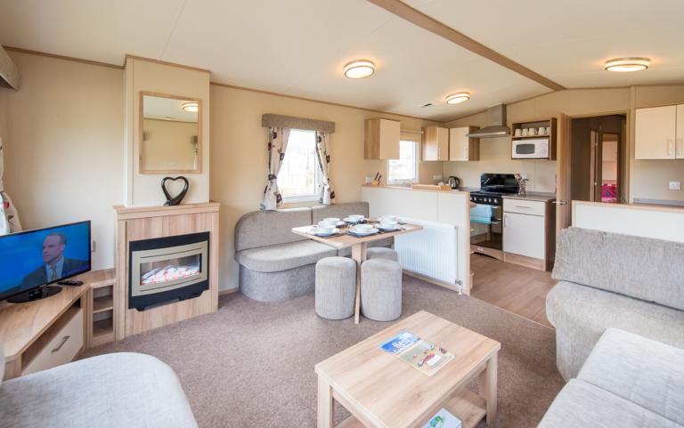 Lounge, Kitchen & Dining Area in a Caravan Holiday Home