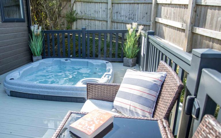 Outdoor Hot Tub and Decking Including Seats