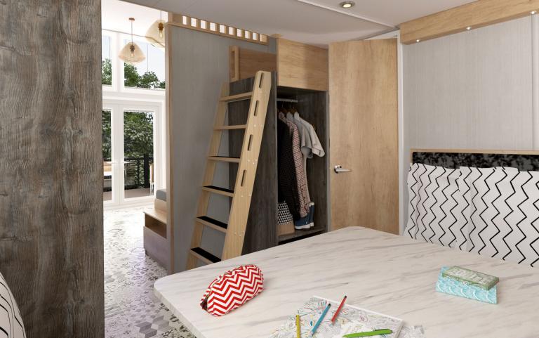 Desk and Wardrobe Area of a Pod Style Holiday Home