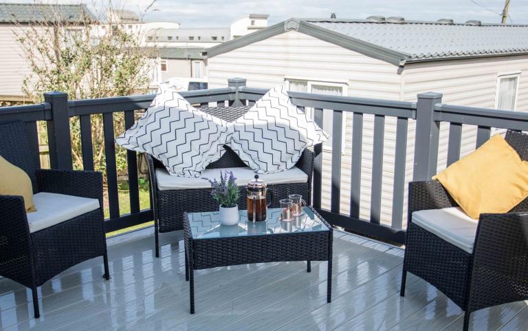 Seating Area of a Decking Area of a Pod Style Holiday Home